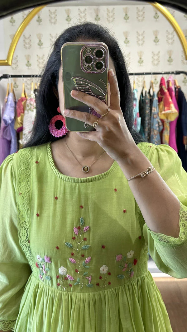 Light Green Mulchanderi Handworked Frock