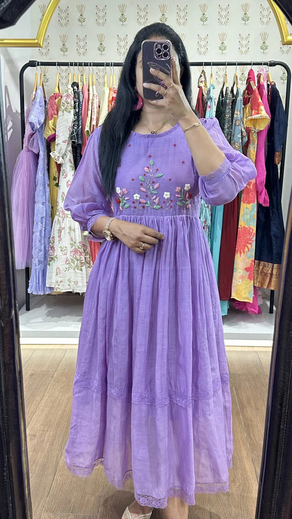 Lavender Mulchanderi Handworked Frock