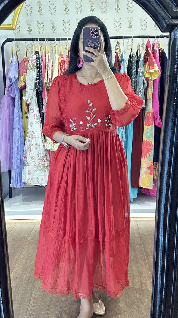 Red Mulchanderi Handworked Frock