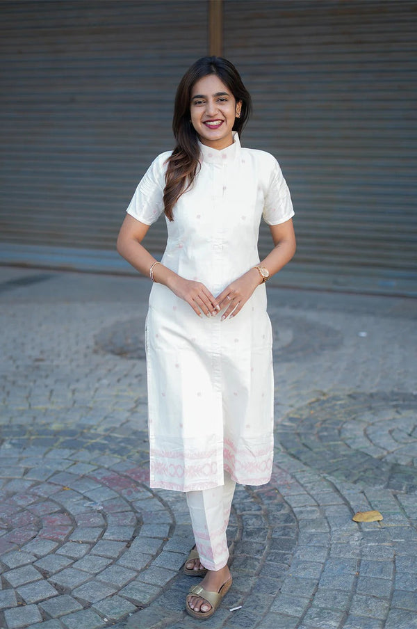 Ivory Pink Handloom Co-ord Set