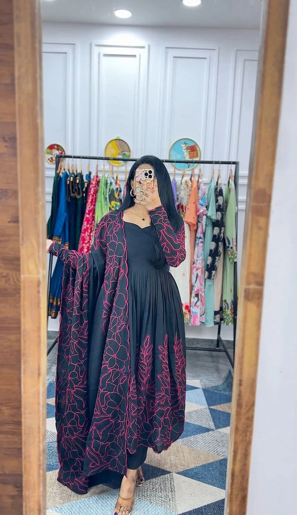 Floral Fantasy Anarkali Black